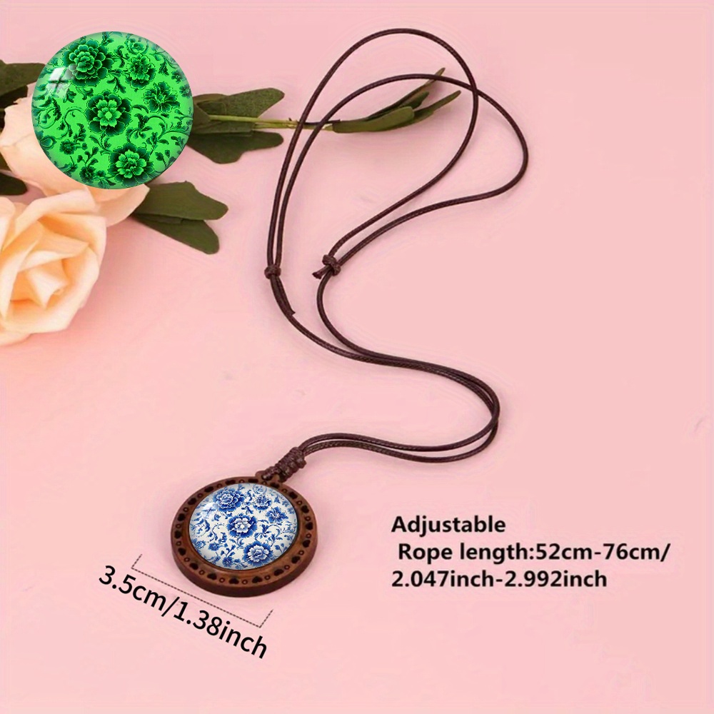 Porcelain Plate Wooden Pendant Necklace, Luminous Style
